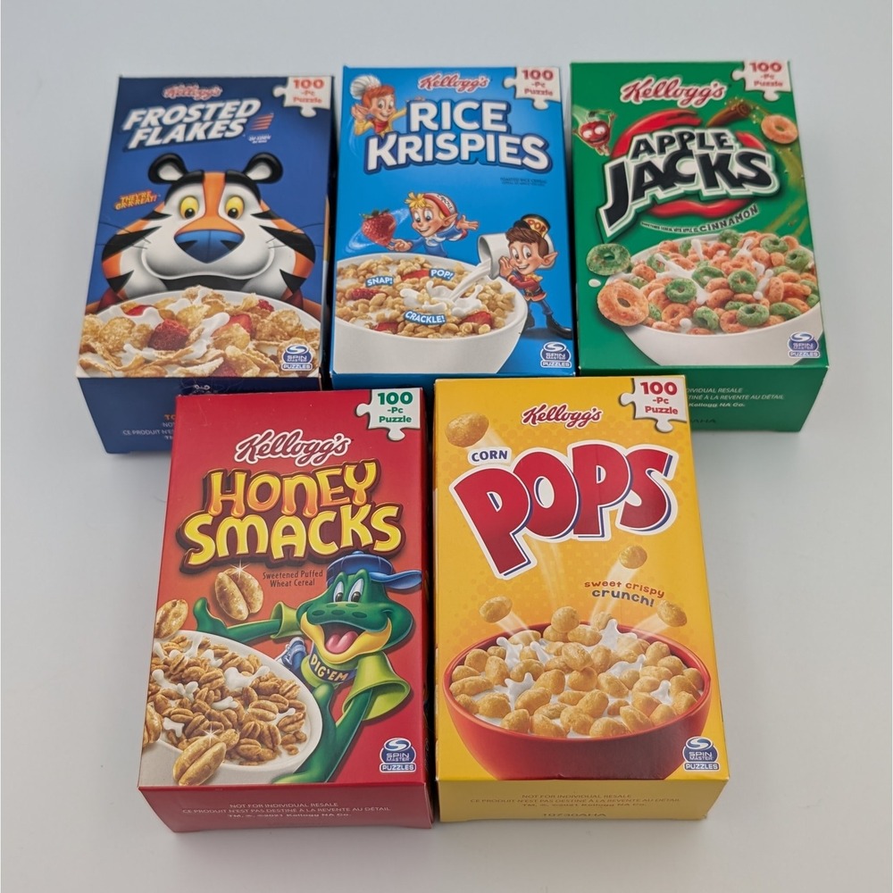 Kellogg's Cereal Box Jigsaw Puzzle Lot 5 Pack 100 Piece Frosted Flakes Rice Pops